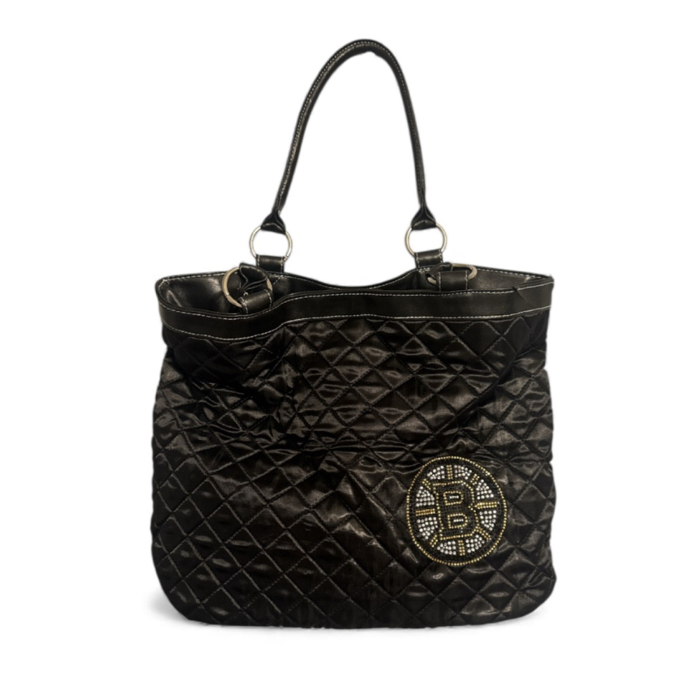 Little Earth NFL Boston Bruins Quilted Tote Purse Y2K Sporty Rhinestone Black